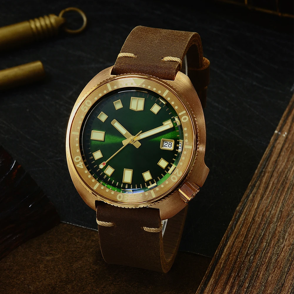 full lume no logo 3 San Martin, новинка 6105, часы для дайвинга с бронзовым тунцом, Водонепроницаемость 200 м, Акула, кожаный ремешок, Мужские автоматические наручные часы для мужчин - Цвет: full lume no logo 3