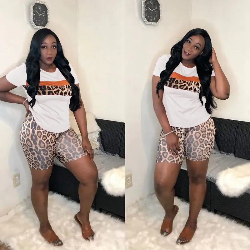 HAOYUAN комплект из двух предметов размера плюс с леопардовым принтом женский