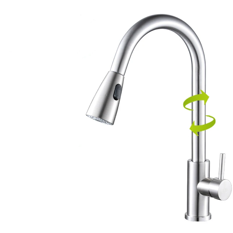 

Кухонный смеситель с одним отверстием, выдвижной носик, смеситель, ручной распылитель, хромированная головка