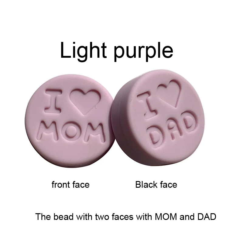 Light purple Новинка 100 шт я люблю маму Силиконовые Прорезыватели свободные бусины плоской круглой формы жевательные бусины для DIY соска для зубов Шарм Детские зубные кольца - Цвет: Light purple
