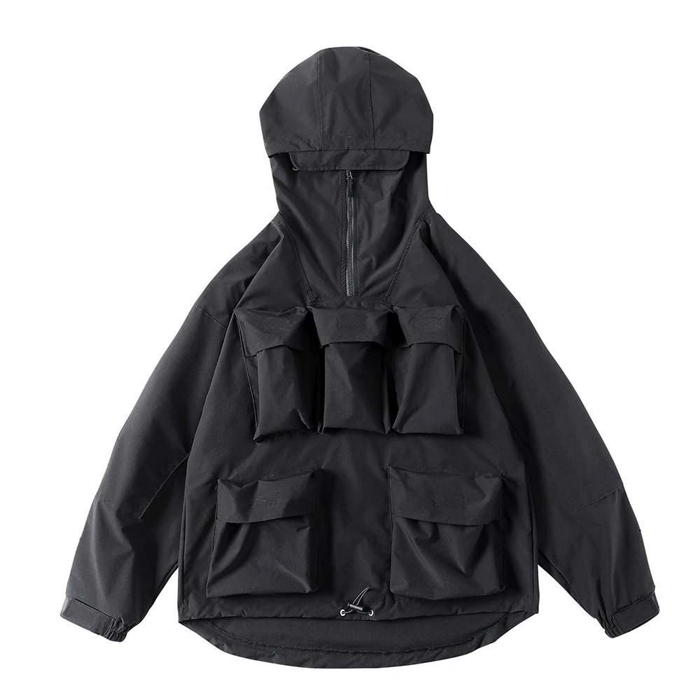 Мужская ветровка Techwear Анорак Японская уличная одежда карманов Черная куртка с