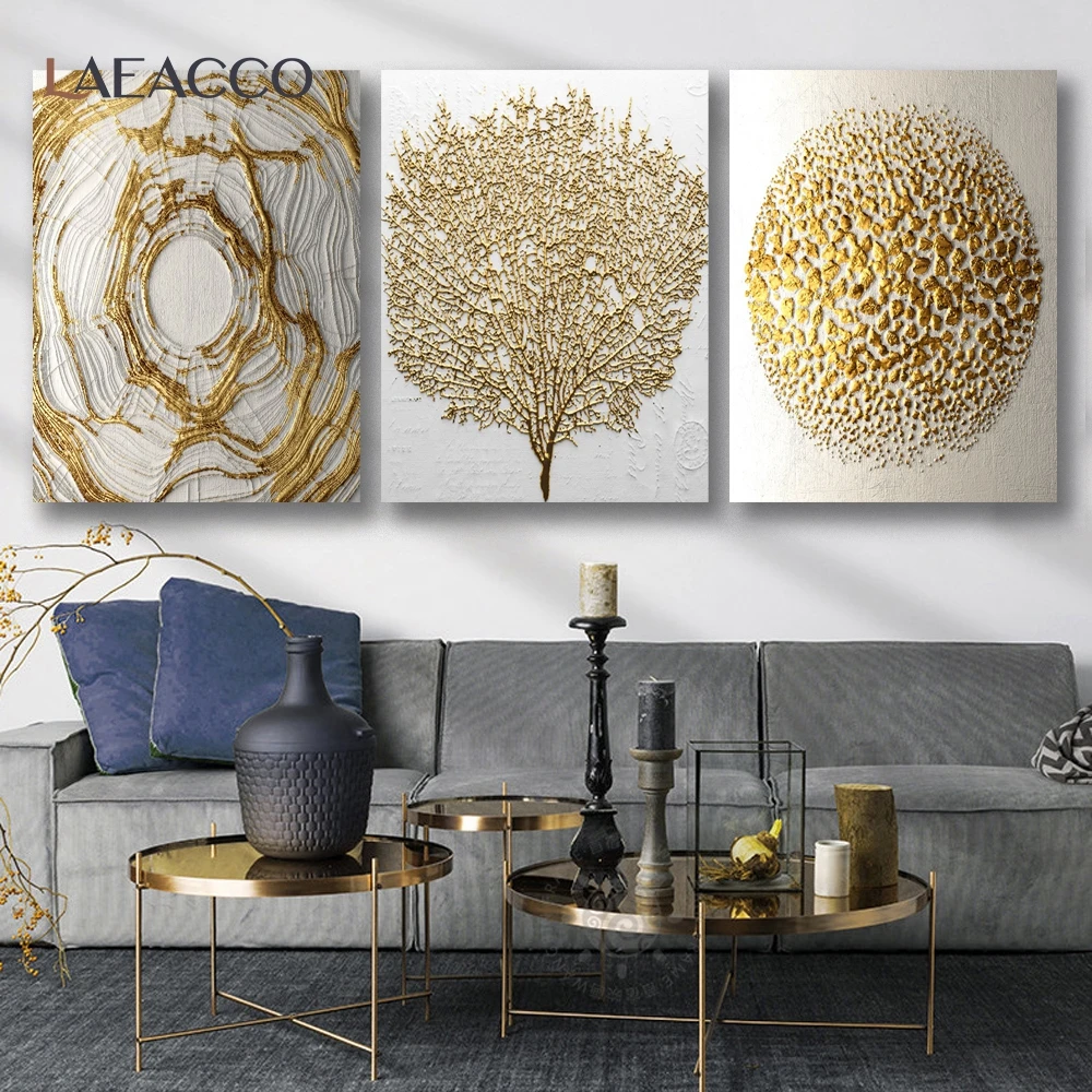 Laeacco золотистая выплавка искусство печать на холсте живопись декор стен плакаты