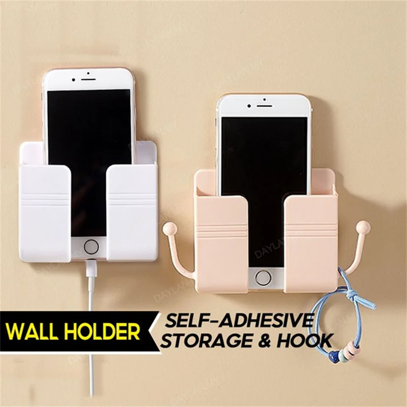 

Phone Holder Wall Mounted Organizer Remote Control Storage Box Mobile Phone Charging Plug Holder Wall Hook Multifunction Stand