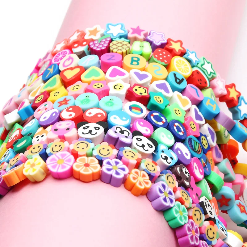 

20/50/100pcs 10mm Fruit Animal Smiley Beads Polymer Clay Beads Spacer Loose Beads for Jewelry Making DIY Handmade Accessories