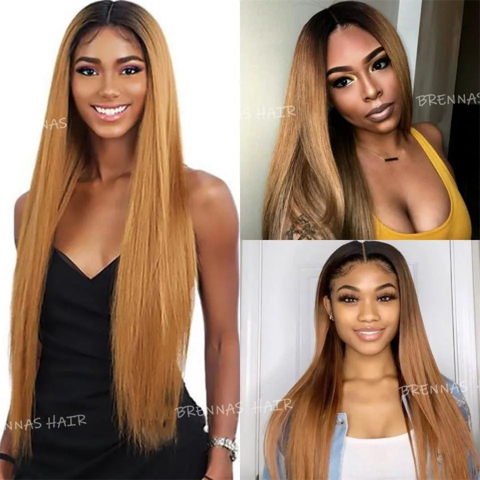 

Ombre 1b27 Color Silk Straight Wig 13x4 Lace Front Human Hair Wig Brazillian Remy Hair Glueless Pre Plucked Long Wig For Women