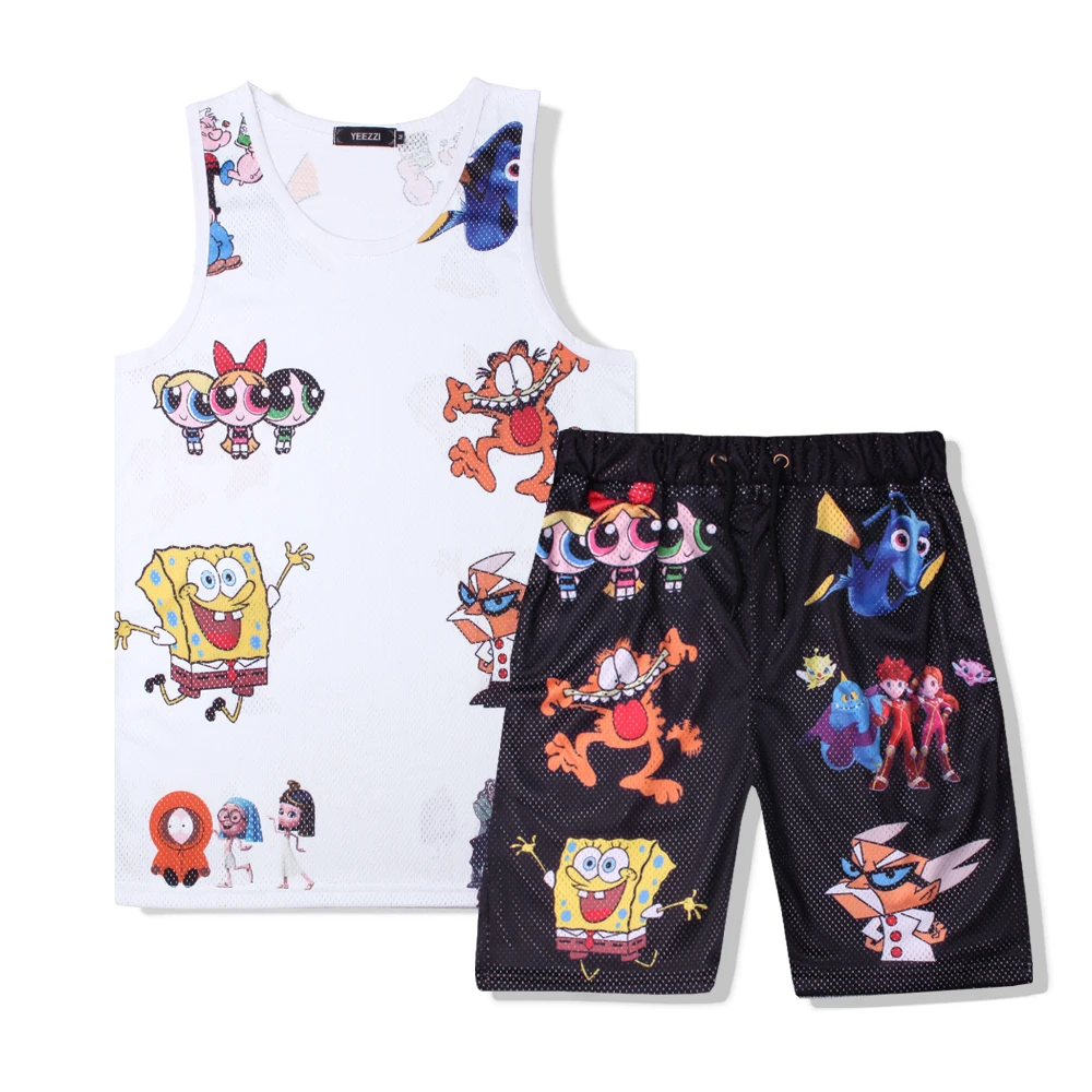 Костюм мужской летний из майки и шортов с мультяшным принтом |