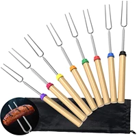 8pc roasting sticks marshmallow roasting sticks with wooden handle 32 inch extendable bbq forks telescoping sticks for fire pit