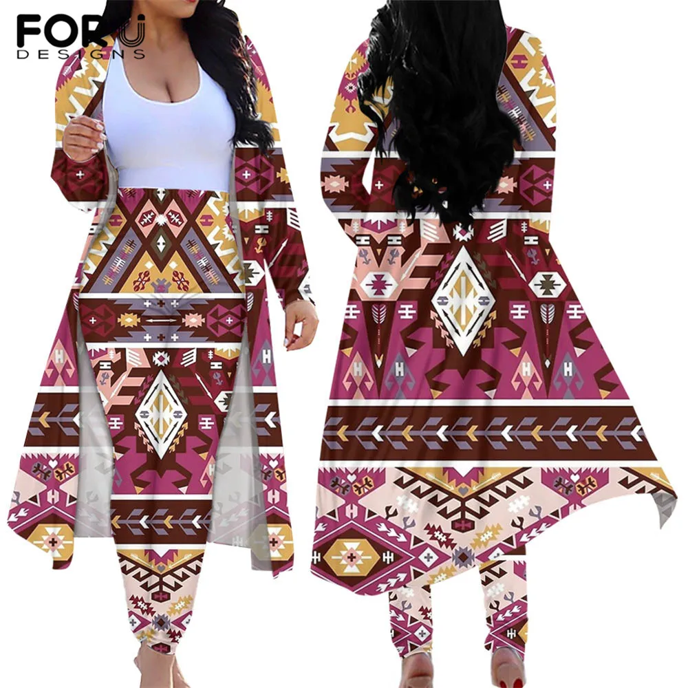 

Женская одежда FORUDESIGNS из 2 предметов, кардиган, винтажные Африканские Этнические Классические облегающие эластичные длинные брюки с принто...