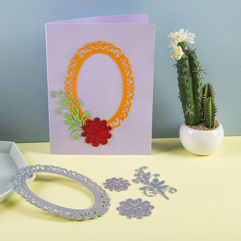 

Craft Dies Lace Oval Background Frame Flower Metal Cutting Dies DIY Scrapbooking Dies Card knife Mold Blade Punch Stencils Dies