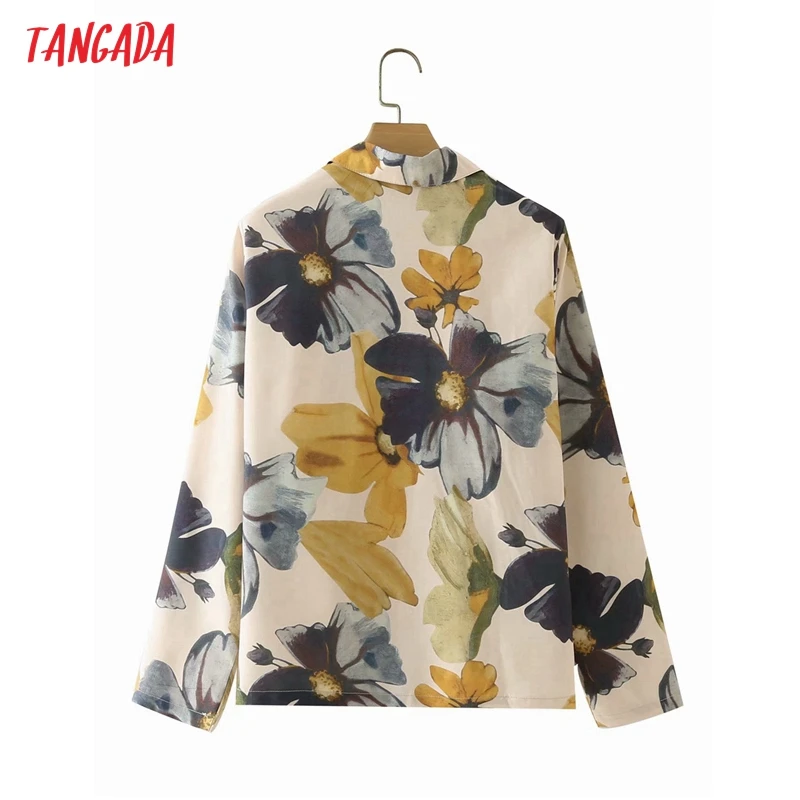 

Tangada Women Vintage Leaves Print Notched Collar Shirt Long Sleeve 2021 Chic Female Casual Loose Shirt 3F30