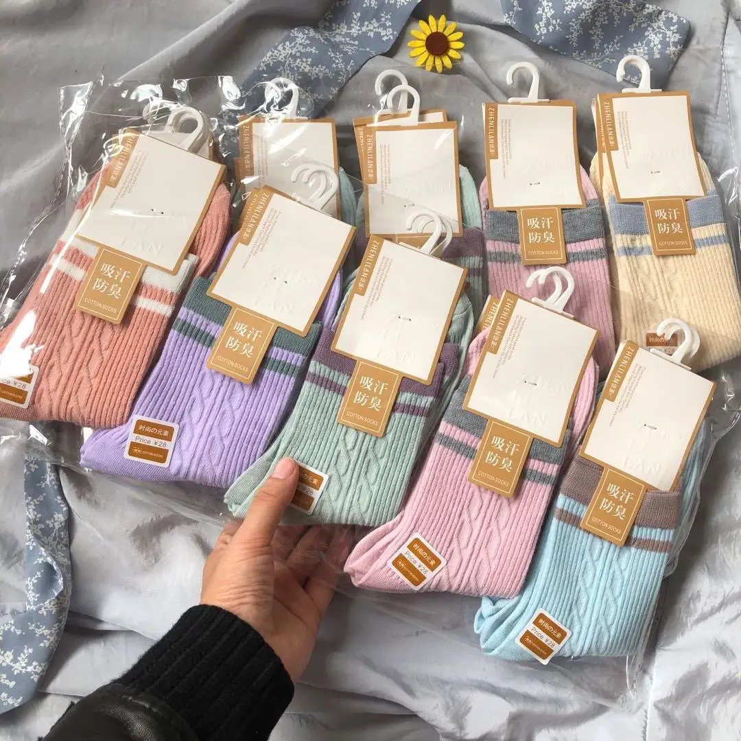 Women Brand Business Cotton Socks Winter Black White Solid Casual New Socks Soft Breathable Summer Long Socks For Female 5 Pairs