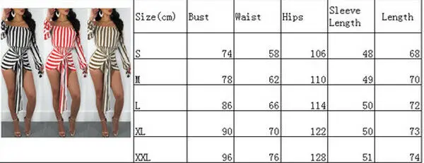 

Women Stripe Print Romper Playsuit Off Shoulder Long Sleeve Rompers Sexy Jumpsuit Playsuit For Women Summer Beach Party Clothes
