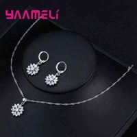 luxury flower charm necklace earrings set for women classic 925 sterling silver aaa cubic zircon stone jewelry gift