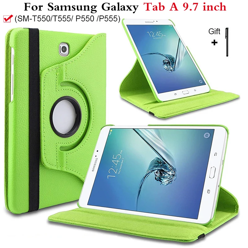 

Чехол-книжка из искусственной кожи с поворотом на 360 градусов для Samsung Galaxy Tab A 9,7, Φ T550, T551, стеклянный чехол для планшета 9,7