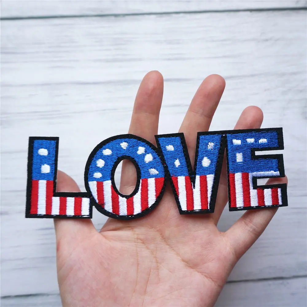 Вышитые нашивки LOVE USA Flag Пришивные термоклейкие Значки для одежды DIY Аппликации
