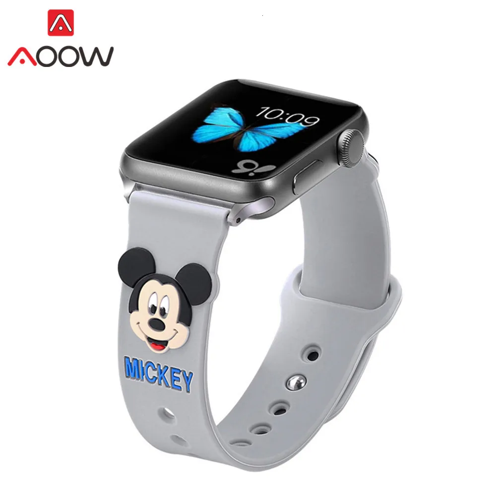 Мягкий силиконовый ремешок для часов Apple Watch 38 мм 42 мм 40 мм 44 мм милый Микки Маус сменный Браслет ремешок для iwatch 1 2 3 4