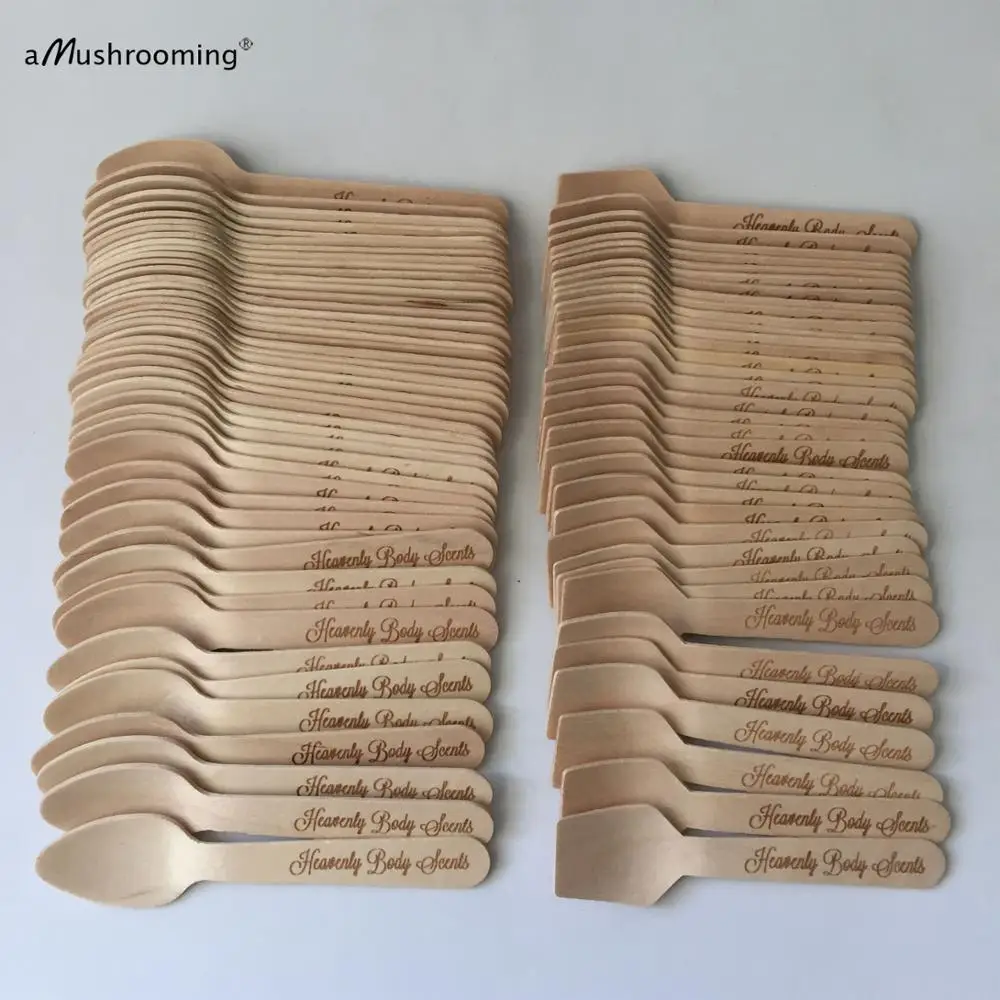 ice cream Mini Spoons Wooden compostable Ice Cream Dessert can Personalized text font Body Care Spatula | Дом и сад