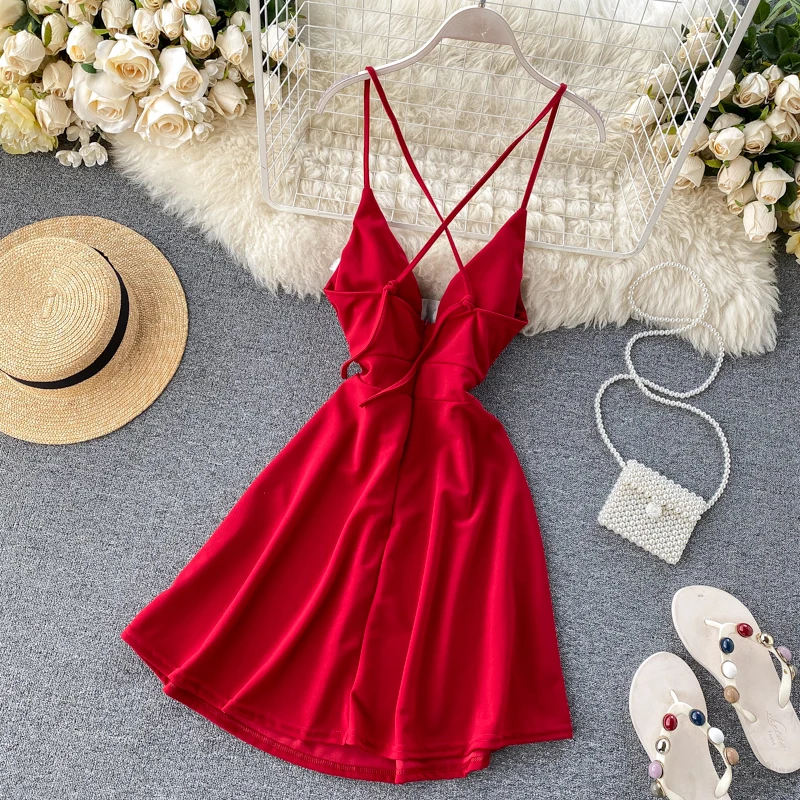 Женское платье с глубоким V образным вырезом и высокой талией|Женские платья| |