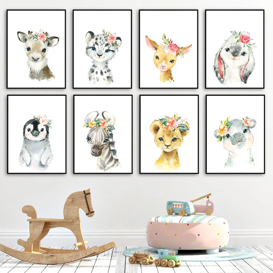 

Room Decor Cute Deer Zebra Lion Rabbit Pig Flower Nordic Posters And Prints Wall Art Canvas Painting Nursery Wall Pictures Kids