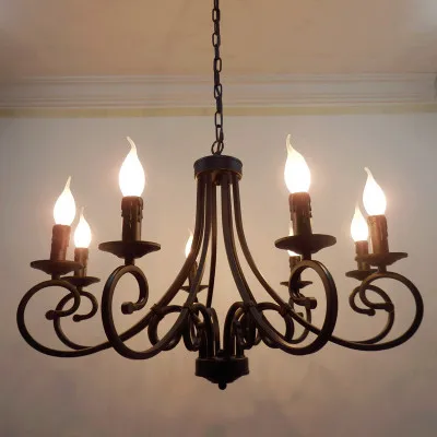 

free shipping wrought iron chandelier candles classical 8 pieces e14 bulb chandeliers light fixture America country brief style