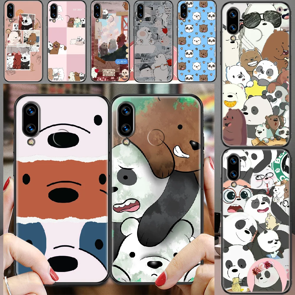 

Three Cartoon Bears Panda Phone case For Huawei Honor 6 7 8 9 10 10i 20 A C X Lite Pro Play black tpu bumper trend funda soft