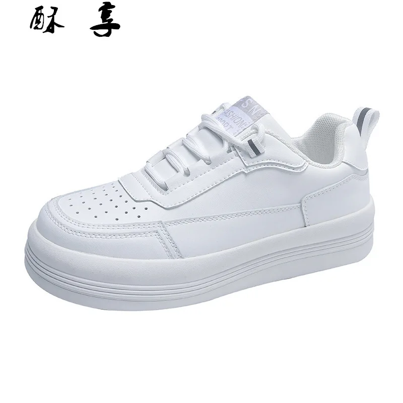 

Spring Women's Shoes 2021 New Fashion White Lace-up PU Leather Vulcanized Shoes Comfortable Shallow Mouth Women Casual Shoes