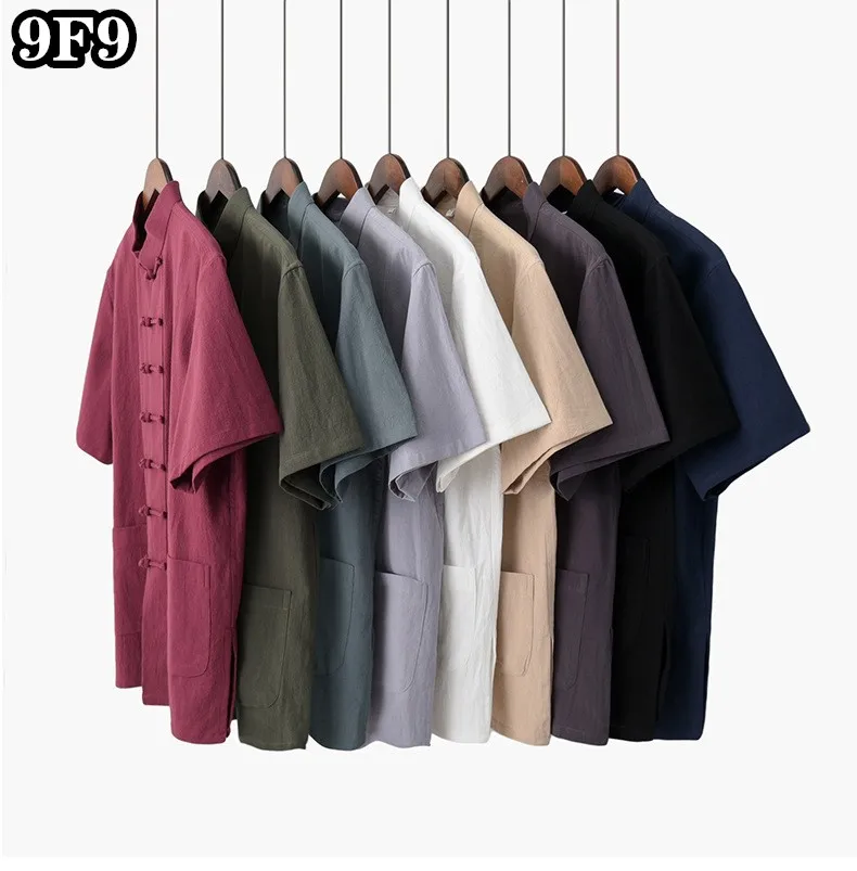 Мужская рубашка в стиле ретро однотонная повседневная форма кунг-фу льняной