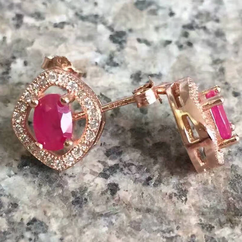 Samll модный Рубин Серьги гвоздики 1ct 4 мм * 6 натуральный рубин драгоценный камень