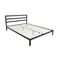 Iron Bed Frame Square Horizontal Bar Bedside Queen/Full 2 Sizes 211x153.5x85CM Black[US-Stock]