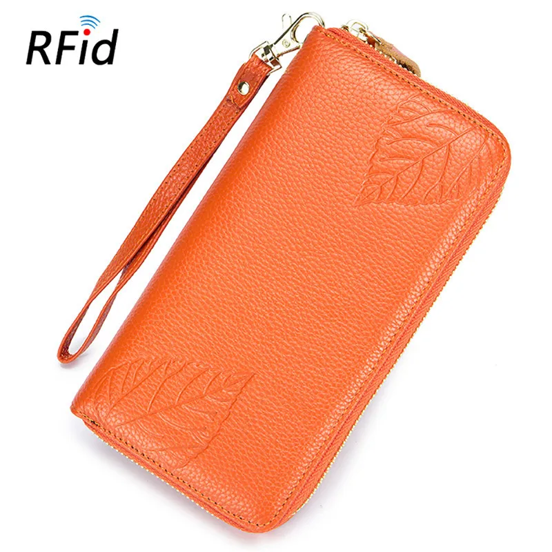orange Fengdong, Женский кошелек из натуральной кожи, клатч, кошелек для телефона, Длинный кошелек для девочек, подарок, анти rfid, держатель для кредитных карт, сумка для денег - Цвет: orange