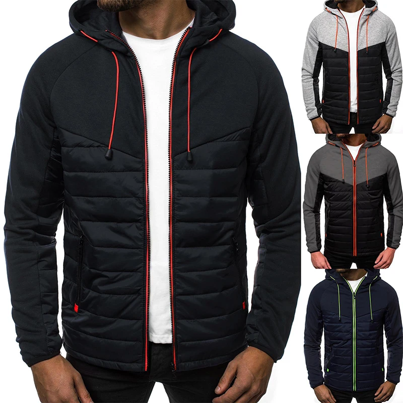 

Men 2021 Winter Casual Thick Warm Jackets Men Autumn New Patchwork Outwear Windproof Hooded Jacket Men куртка зимняя мужская