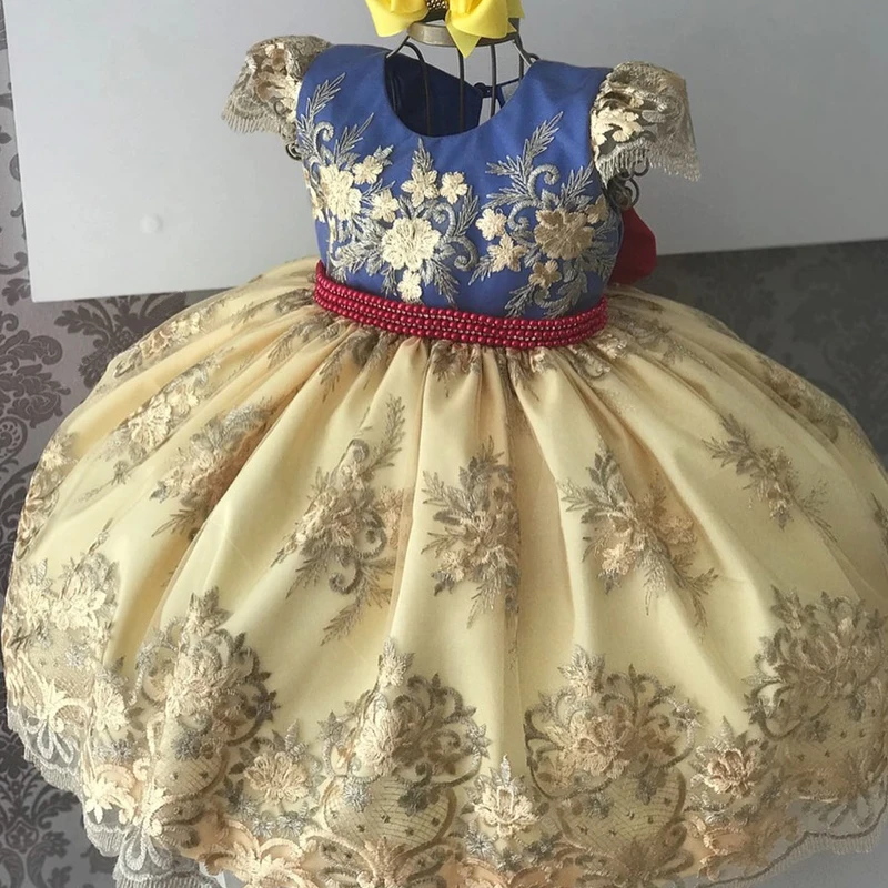 Luxury Princess Party DressBaby Girl Clothes Flower Lace Dresses for Girls Yellow Print Birthday Cute Children Clothing | Детская одежда