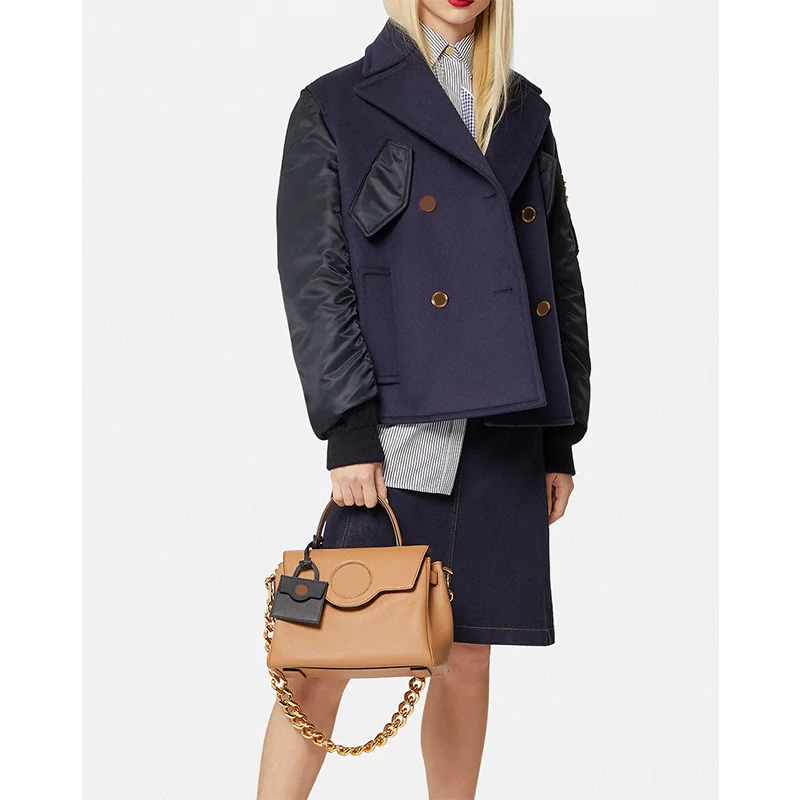 

Зимнее новое шерстяное твидовое пальто Atheflow, Высококачественная элегантная вязаная куртка-бомбер в рубчик, Толстая куртка с длинным рукаво...