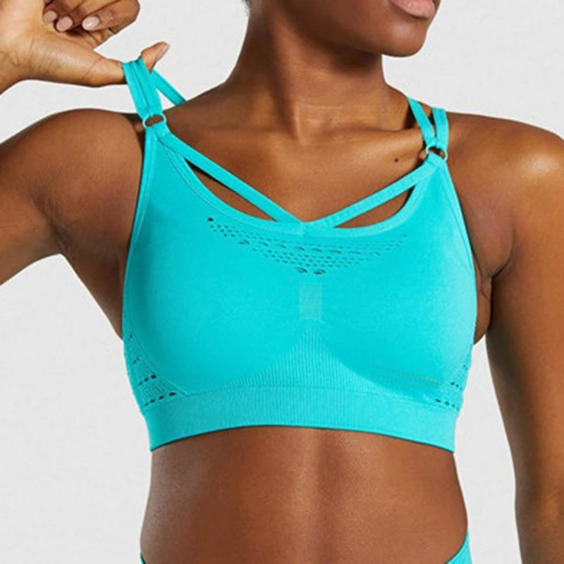Green SALSPOR Women Shark Seamless Sport Bra High Elastic Hollow Yoga Bra Push Up Fitness Underwear Quick Dry Running Gym Tank Top - Цвет: Green