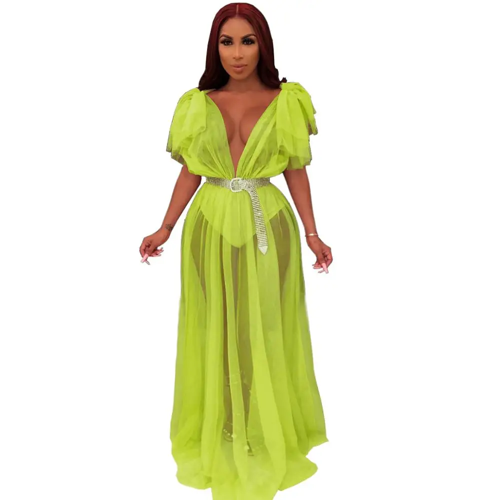 Женское прозрачное Сетчатое платье с коротким рукавом без пояса | Женская одежда