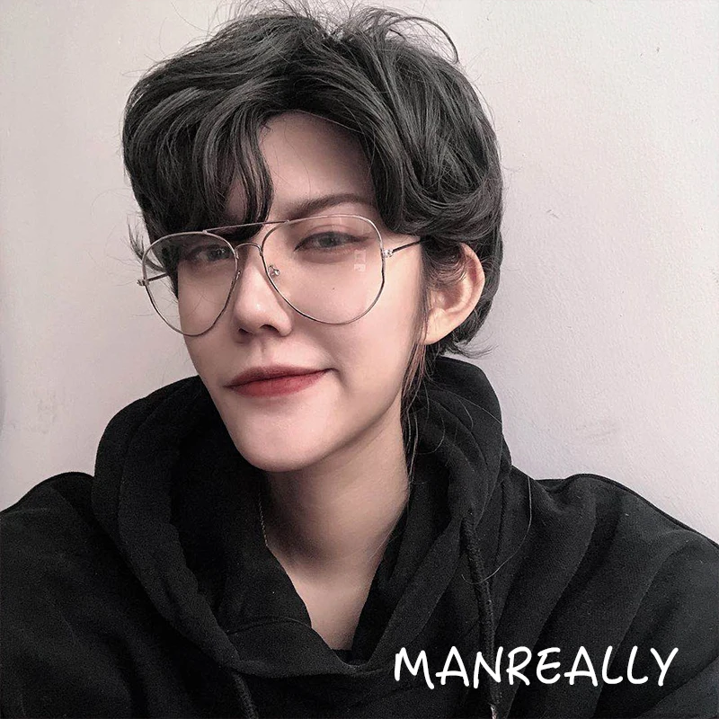 Ailiade черного и серого цвета парики Для Мужчин's короткие прямые синтетические