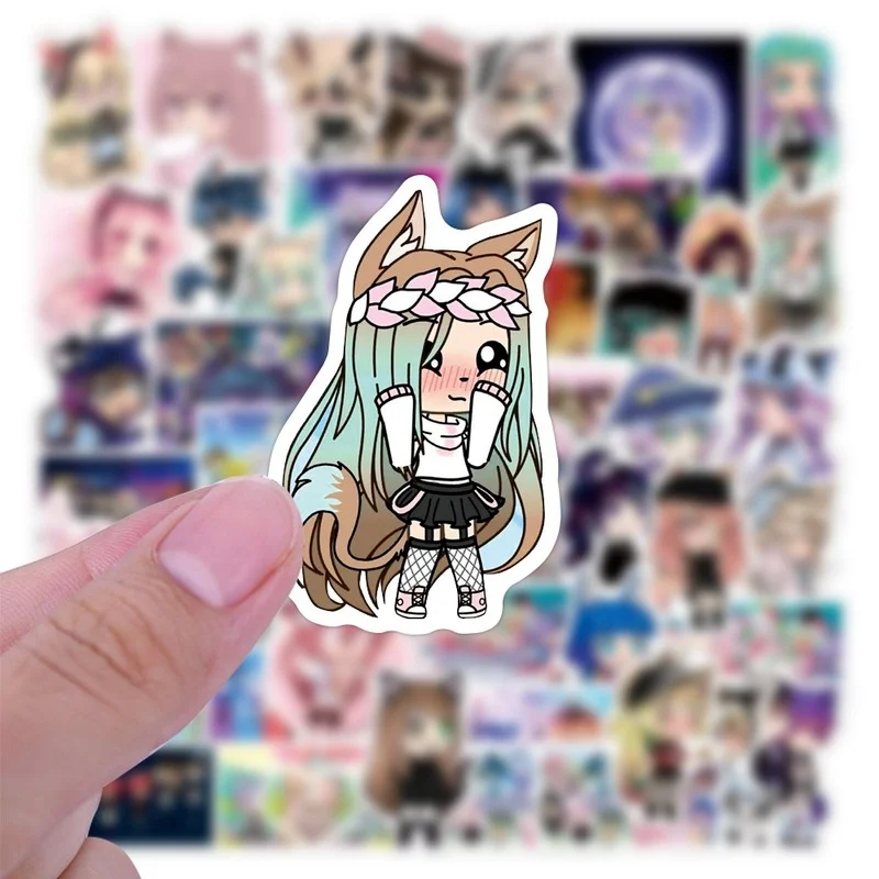 Gacha Life-pegatinas de dibujos animados para ni&ntilde;os, pegatinas de maleta para cuadernos Decoraci&oacute;n Para refrigerador, juguetes impermeables, 10/50 Uds.-1