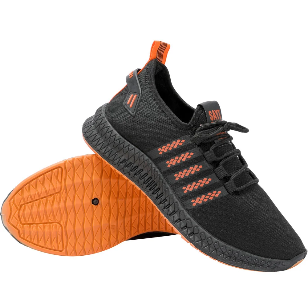 

Men Fashion Cheap Sneakers Breathable Casual Shoes Orange Sole Mesh Lightweight Weaving Five Stripe Trainers zapatillas hombre