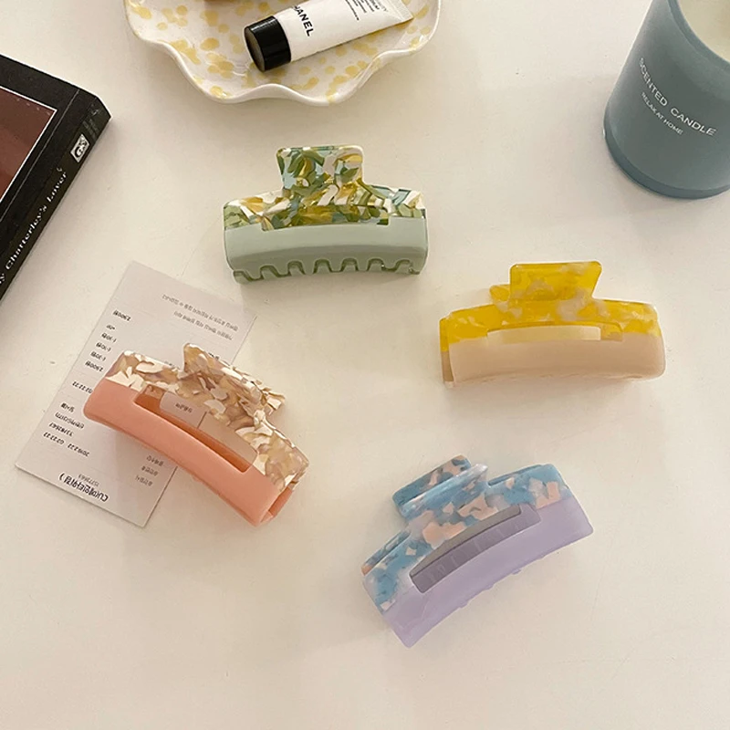 

2021 New Hair Claw Large Geometric Hollow Square Tortoiseshell Color matching Acetate Hair Clip For Women Hair Accessories