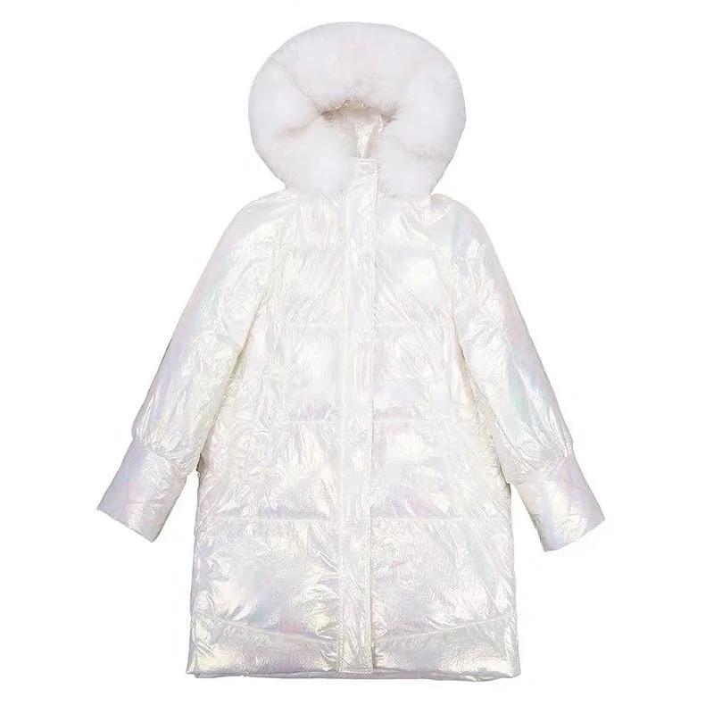 

Glossy Women Winter Jacket Big Fur Collar Winter Coat Women Long Down Parka Lady Hooded Parkas Warm Cotton Jackets Slim AA-539