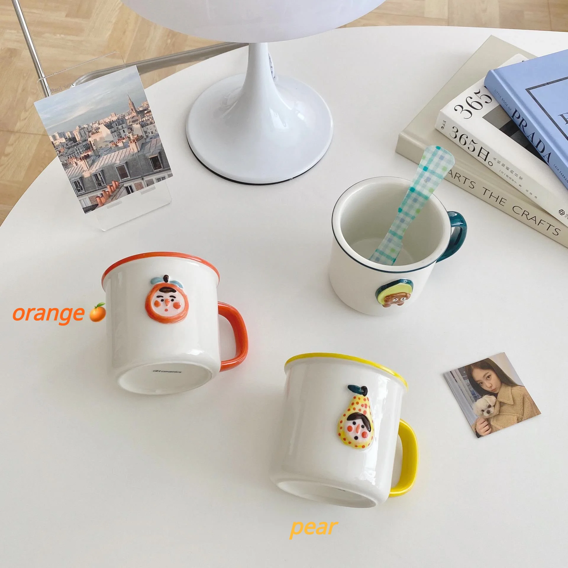 

Korean cute cartoon Fruit Hand Painted Mug ceramic bright surface water cup student thickened cup
