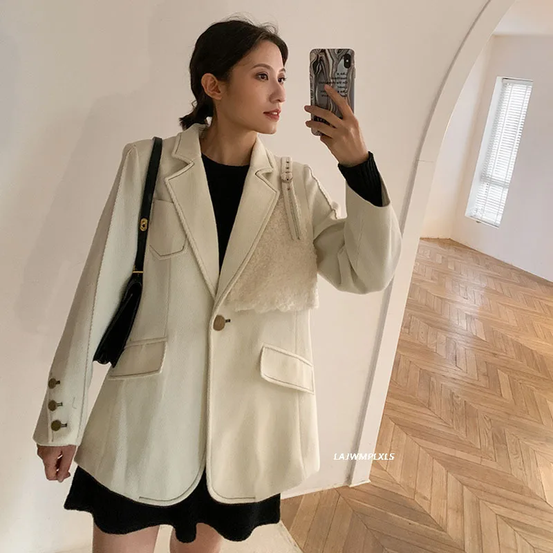 

Fashion Brand Women Woolen Coat Winter Ladies Office Casual Buttons Patchwork Suit Blazer Jackets Chaquetas Mujer Outwear