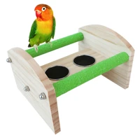 bird perch playgym with stainless steel feeder cups bowl parrot finch cage play stand table platform paw grinding for