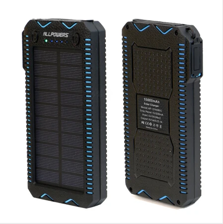 Все мощности S 15000mAh Солнечная батарея портативная Внешняя батарея солнечная батарея зарядное устройство с электрическая зажигалка для сигарет для телефона - Цвет: Синий