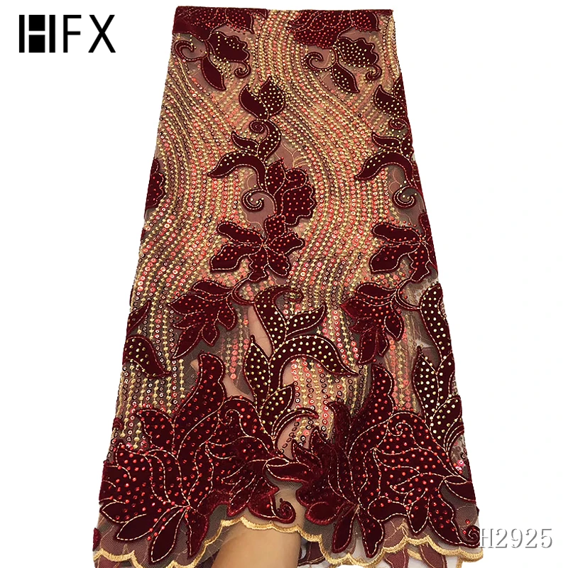 HFX Африканский блестками кружево Дубай Стиль Тюлевая ткань brode strass французский