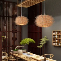 modern handmade rattan wicker wood bird nest chandelier for living room hotel restaurant cafe suspension lighting decor