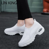 lin king women casual shoes plus size fashion air cushion wedges swing shoes breathable pierced summer sneakers woman loafers