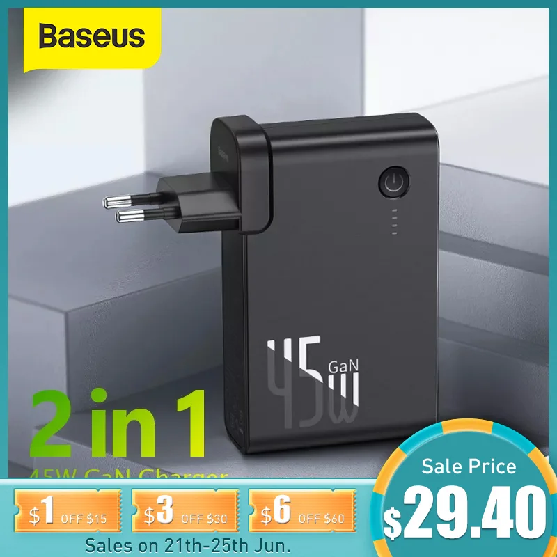 Baseus 2 в 1 Power Bank 10000 мАч GaN зарядное устройство PD QC 3 0 AFC Быстрая зарядка USB для iPhone Samsung