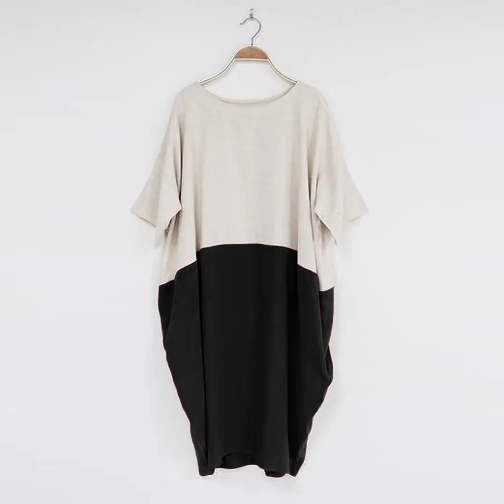 

Womens Solid Color Dress Fashion Pocket Loose Dress Ladies Crew Neck Casual Long Tops Dresses Plus Size summer dresses 12.12