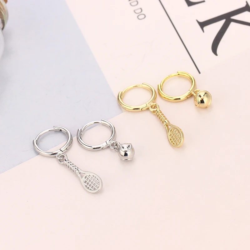 

New Fashion Asymmetry Tennis Racket and Tennis Pendants Drop Earring Ohrringe Piercing Pendiente Hoop Earring for Women Jewerly